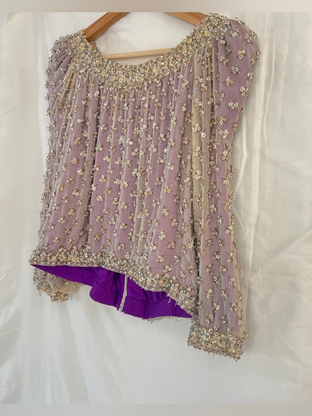 60s Couture Beaded Evening Top Heavy Crystal Embellishment Silk Cropped Italy S - Picture 7 of 13